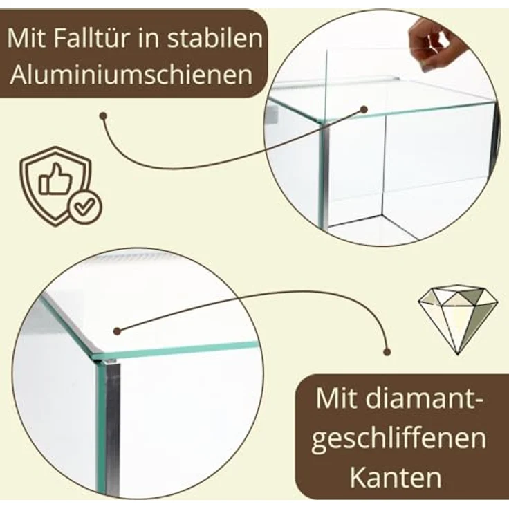GarPet Terrarium 30x30x30 cm, Glas Terrarium für Schnecken, Spinnen und Amphibien mit Belüftung und Falltür, ideal für Pflanzen und Reptilienbecken – Bild 5