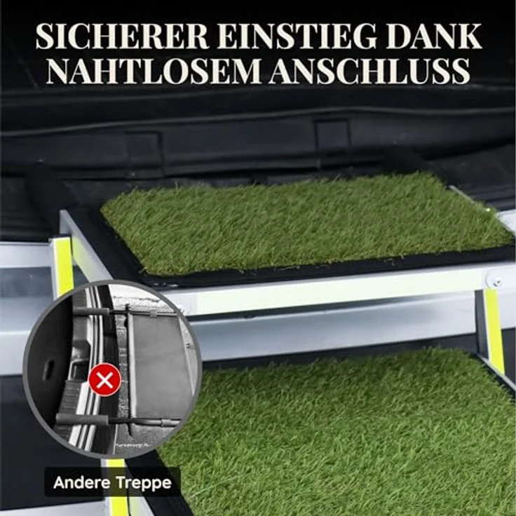 PRIORPET Hundetreppe Auto Klappbar, 4 Stufen, bis 77kg, Anti-Rutsch Kunstrasen mit leuchtender Leitmarkierung, gelenkschonend, faltbar für kleine Wagen und Kombis – Bild 3