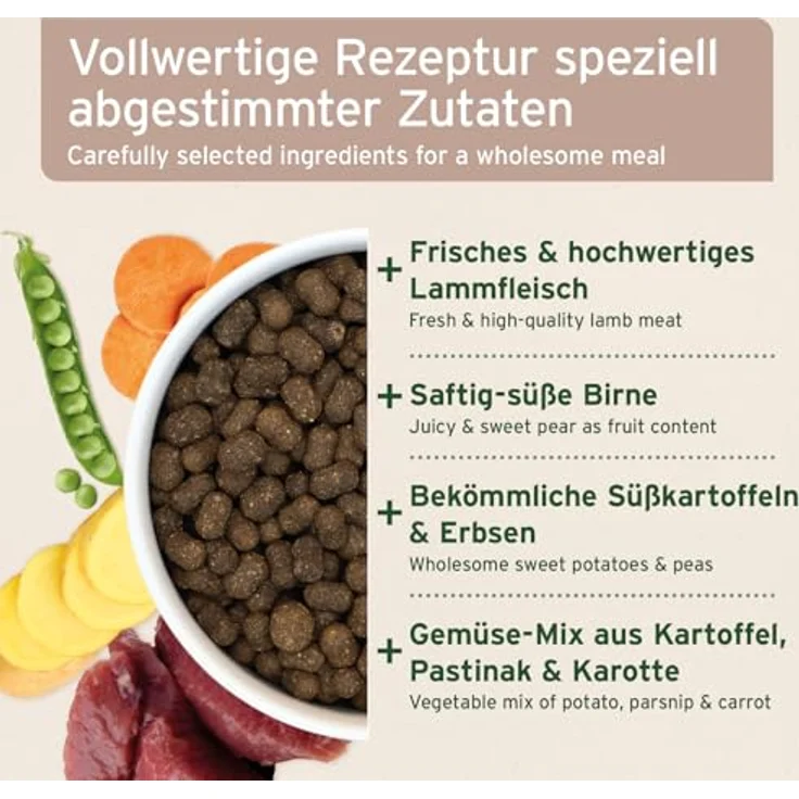 AniForte PureNature FarmsLamb, halbfeuchtes Trockenfutter mit herzhaftem Lamm und Süßkartoffeln, 12,5 kg für ausgewachsene und sensible Hunde – Bild 2