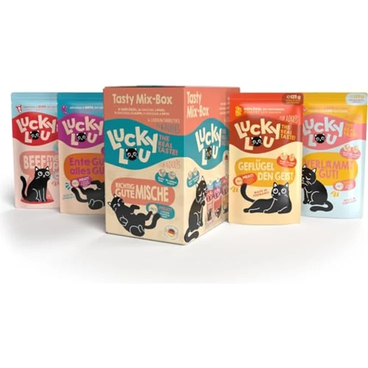 Lucky Lou Lifestage Adult Tasty-Mix, Katzen-Nassfutter Mixpaket für ausgewachsene Katzen, 12x125g, getreide- und zuckerfrei – Bild 2