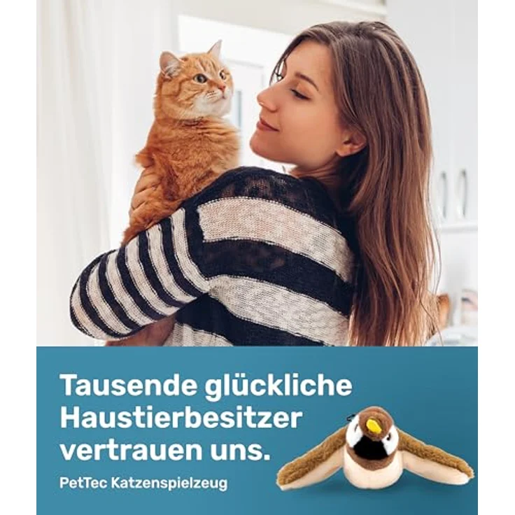 PetTec interaktives Plüschtier für Katzen - Spatz, mit Bewegung und Zwitschern, aktiviert den Jagdinstinkt – Bild 7