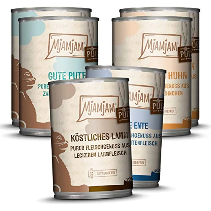 MjAMjAM Premium Nassfutter für Katzen, Mixpaket V, getreidefrei, 6er Pack (6 x 400 g), hoher Fleischanteil, Monoprotein – Bild 1