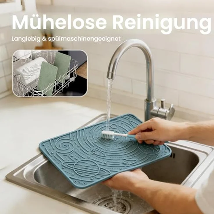 OHMO Schleckmatte für Hunde und Katzen, Leckmatte aus lebensmittelechtem Silikon, 2er Set in Salbeigrün & Hellblau, fördert langsames Fressen und mentale Stimulation – Bild 5