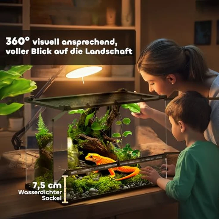 PawHut Terrarium für Reptilien, Glasterrarium 48L mit Frontbelüftung und ausbruchsicherem Drehverschluss, Reptilienzuchtbox für Amphibien und Spinnen, Schwarz 50 x 30 x 35 cm – Bild 5