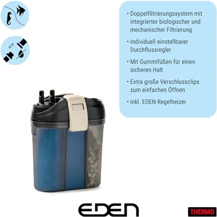 Eden 94087 FET 100, Aquarium Außenfilter mit 100 W Heizung und Doppelfiltersystem für Aquarien bis 100 Liter, vibrationsarm und nahezu geräuschlos, platzsparend im Unterschrank – Bild 2