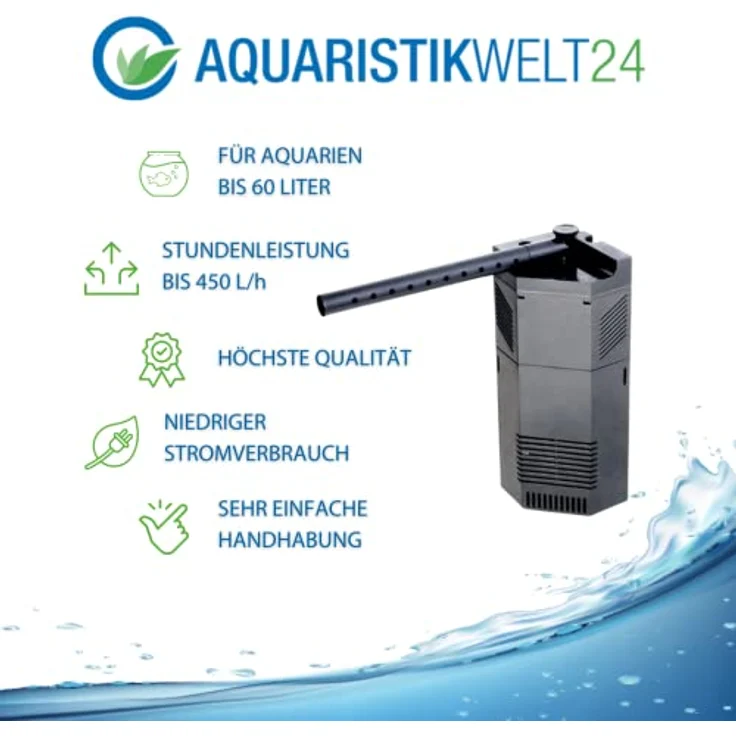 AquaOne JP-093, Innenfilter für Aquarien bis 60 Liter, Pumpe 450 L/h für Süß- und Meerwasser – Bild 2