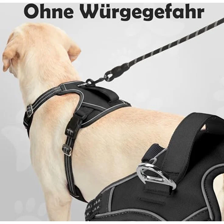 Funfox Anti-Zug Hundegeschirr für Mittelgroße Hunde, verstellbar mit Griff und Reflexstreifen, No Pull Brustgeschirr in Schwarz, Größe L – Bild 4
