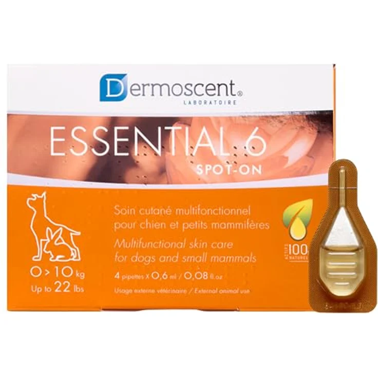 Dermoscent Essential 6 Spot-On, 4 x 0,6 ml, Juckreizmittel für kleine Hunde, Katzen und Kleintiere, Hält Haut gesund mit Vitamin E, Mühelose Anwendung – Bild 1