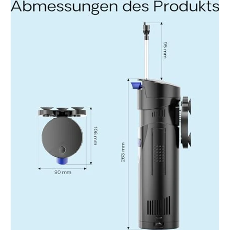 SunSun CUP-807, Aquarium Innenfilter 700 l/h, 4in1 mit Pumpe, UVC-Klärer, Sauerstoffschlauch, Filterschwamm und Bioballs – Bild 3
