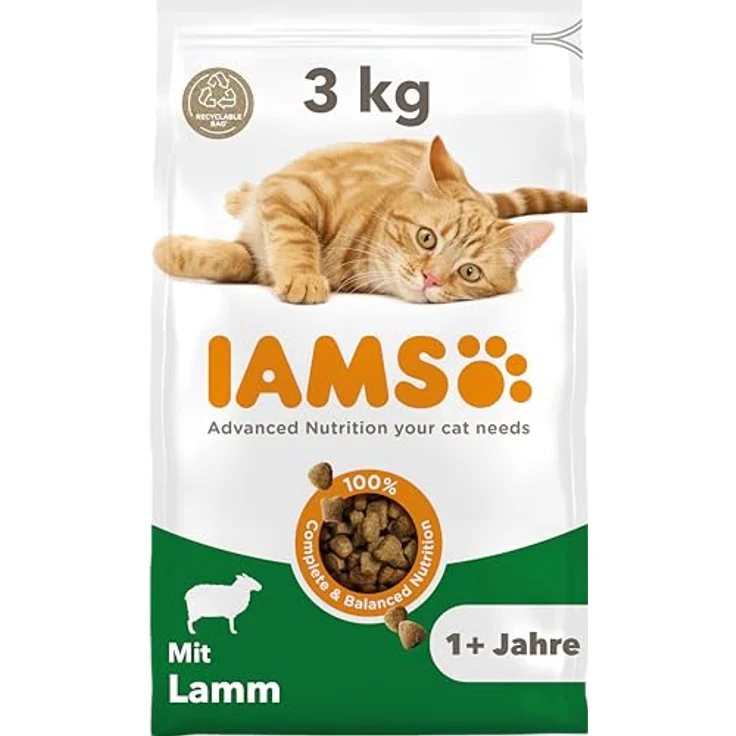 IAMS Katzenfutter trocken mit Lamm, ausgewogenes Trockenfutter für Katzen 1-6 Jahre, 3 kg, weizenfrei, mit Omega-3- und Omega-6-Fettsäuren – Bild 1