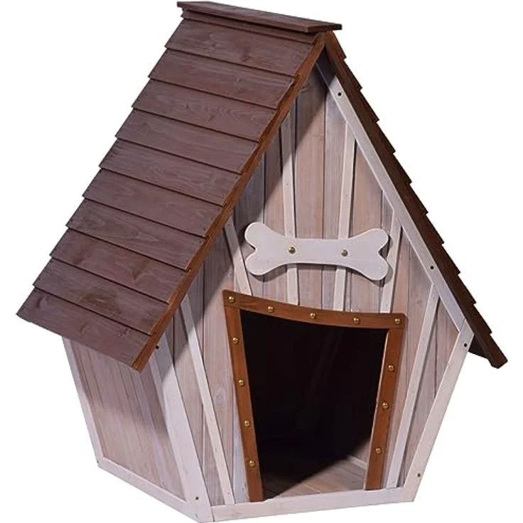 dobar Hubi XL Hundehütte, isolierend aus Echtholz, große Außenhundehütte mit braunem Dach, 90x77x109 cm – Bild 2