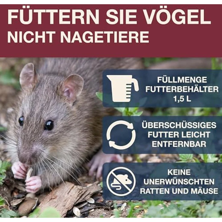 SWISSINNO Davos SMART Birds Vogelfutterhaus, Rattensicher, mit Auffangschale und dualem Kammersystem, burgund – Bild 2