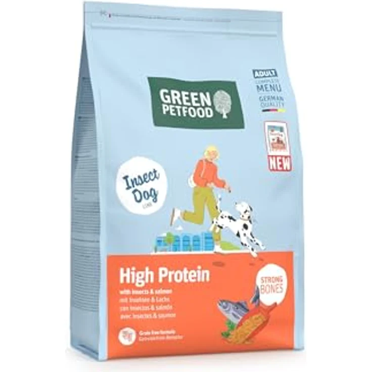 Green Petfood InsectDog High Protein, Trockenfutter mit Insekten & Lachs, getreidefrei, 3 kg, kleine Krokette für aktive Hunde – Bild 3