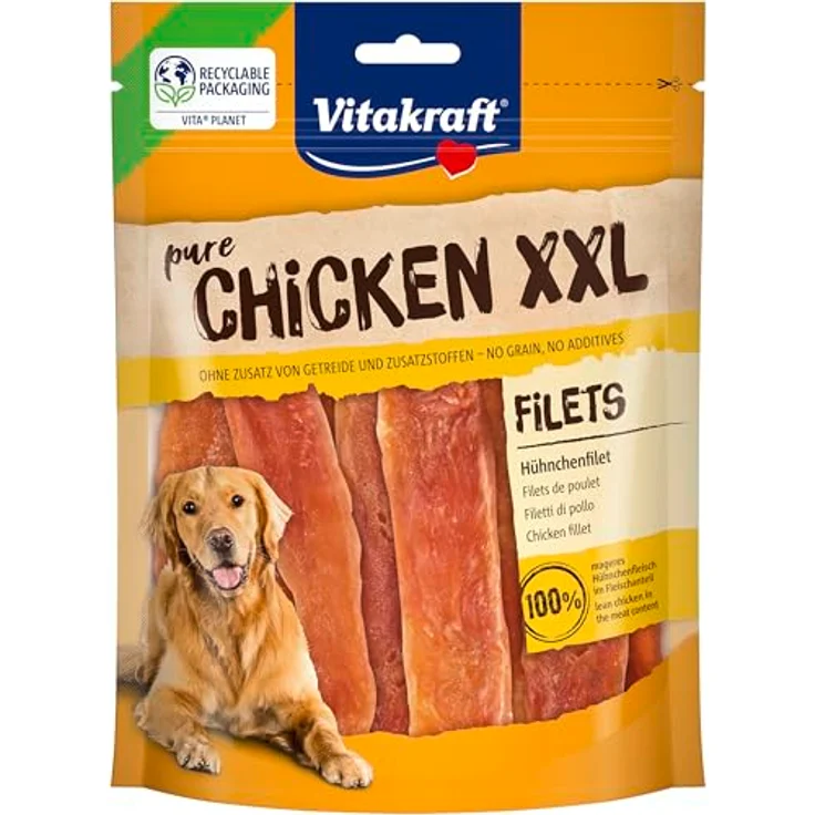 Vitakraft Pure Chicken XXL Filets, Hundeleckerli ohne Zucker, 6x250g mageres Hühnchenfilet, wiederverschließbar – Bild 3
