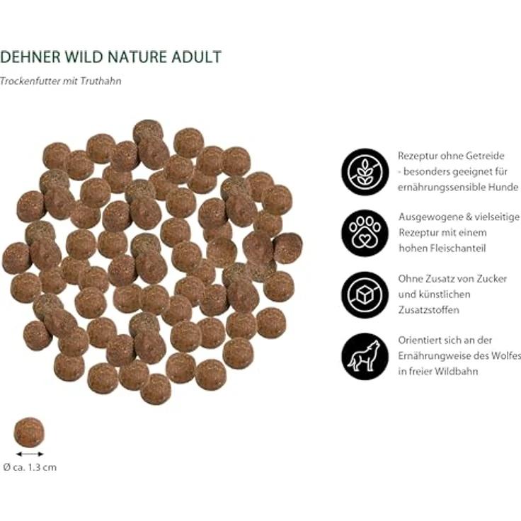 Dehner Wild Nature Hundefutter Hügelland, getreidefreies Trockenfutter mit hohem Fleischanteil für ausgewachsene Hunde, Truthahn, 4 kg – Bild 2