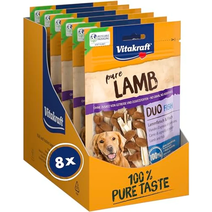 Vitakraft Pure Lamb Duo Fish, Hundeleckerli mit Lammfleisch und Alaska Seelachs, ohne Zuckerzusatz, 8x80g – Bild 1