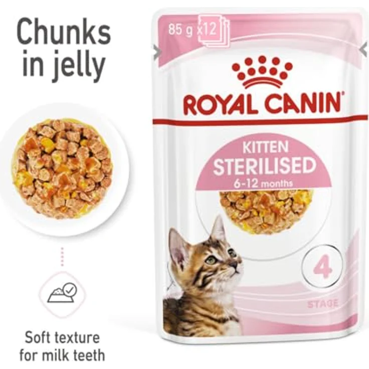 Royal Canin Feline Kitten Sterilisiert Pouch Gelatina, Katzen-Nassfutter, 85 g – Bild 4