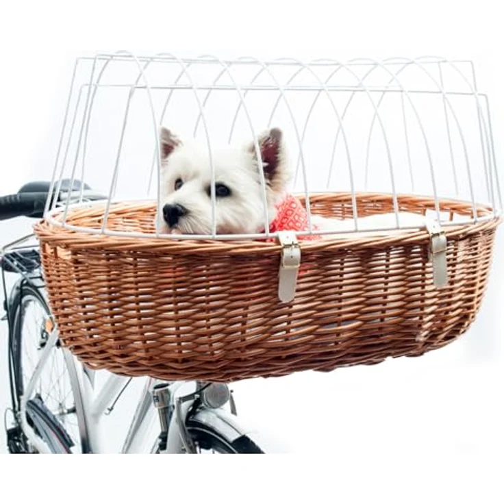Aumüller Fahrrad-Tierkorb gesotten, Transportkorb für Hunde mit Schutzhaube und Steuerkopfmontage, Maße: L 68 x B 46 x H 18/44 cm – Bild 4