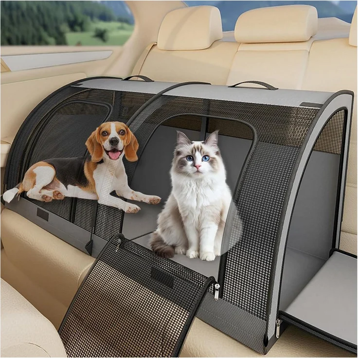 LuxusKollektion Faltbare Hunde-Transportbox für Autositz, wasserdicht und waschbar, 100x50x50 cm, Schwarz, für 2 Katzen
