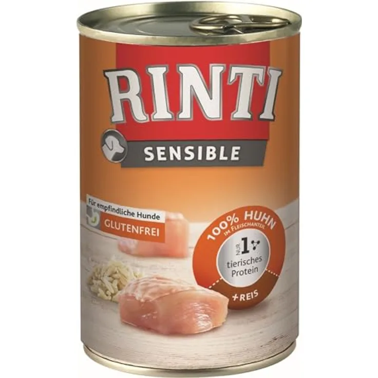RINTI Sensible Huhn & Reis, Hundefutter nass, 6 x 400 g, gluten- und getreidefrei, hohe Akzeptanz