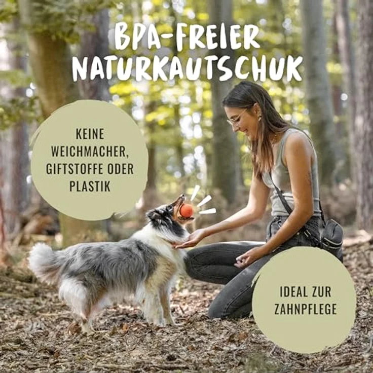 Rudelkönig Hunde Ball aus Naturkautschuk, oranger Spielball mit 6,5 cm Ø, nahezu unzerstörbar und zahnfreundlich – Bild 3