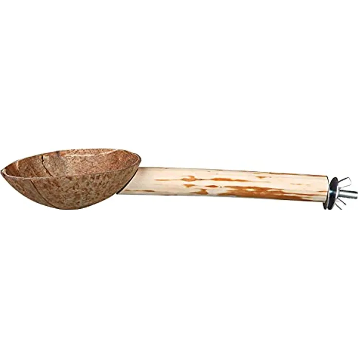 Trixie Naturholz-Sitzstange mit Kokosnuss-Futterschale, 25 cm, für Wellensittiche und Nymphensittiche, einfach zu befestigen