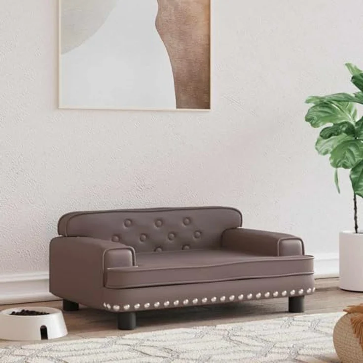 vidaXL Hundekorb Hundebett Braun Kunstleder 70x45x30 cm - Stilvolles Hundesofa für kleine Hunde - Wasserabweisend und leicht zu reinigen – Bild 3