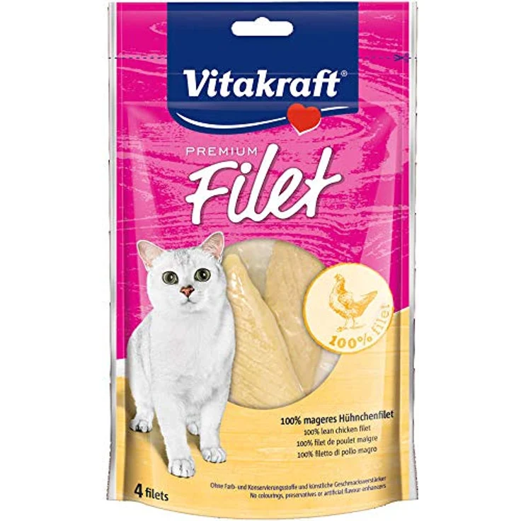 Vitakraft Premium Filet - Huhn, 100% reines mageres Hühnerfilet, getreidefrei, einzeln verpackt, 70 g – Bild 1