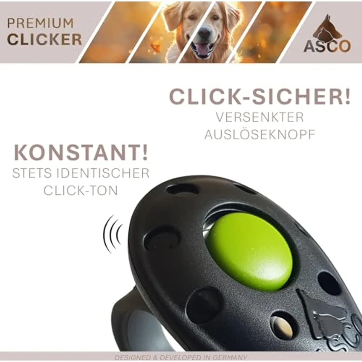 ASCO Finger Clicker AC05F, hochwertiger Clicker für Hunde, Katzen und Pferde, mit abnehmbarem Fingerring und Befestigungsband, Weiß – Bild 2