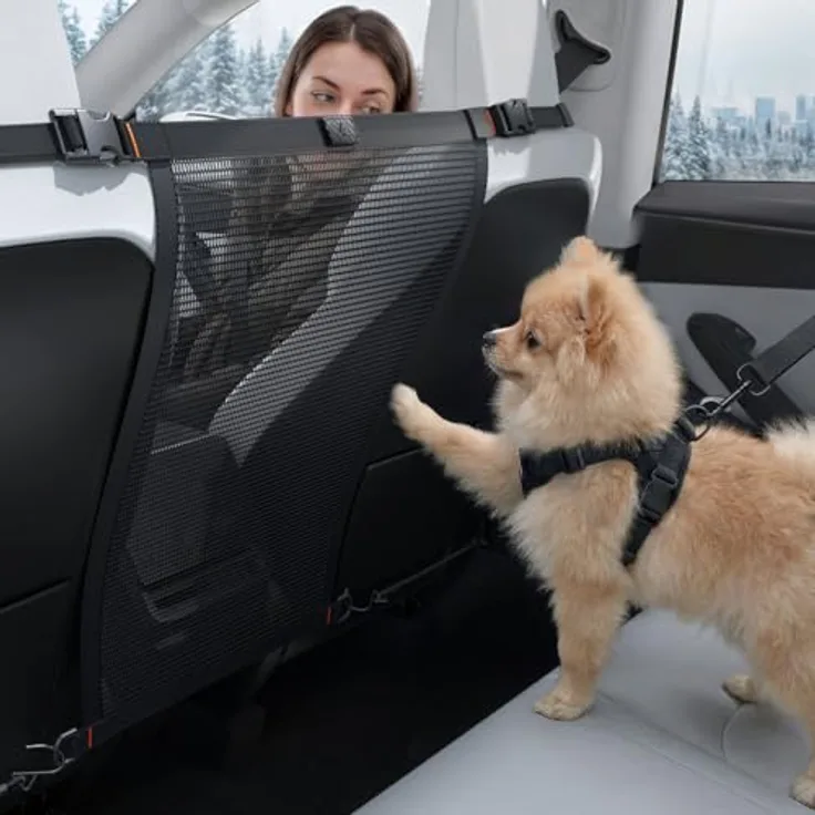 Spigen Hundegitter für Tesla Model Y/3/X/S, Tierbarriere mit Hartgitter & Haken, atmungsaktives Design, schwarz