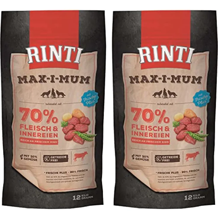 Rinti Max-i-mum Rind, Hunde-Trockenfutter mit 35% frischem Rind und 30% frischem Huhn, 2 x 12 kg
