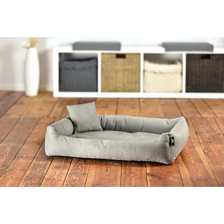 Rohrschneider Kuschelsofa für Hunde, Recycelter Polsterstoff, grau, Größe M: 70x49x15cm, abnehmbarer Bezug, mit Innenkissen und Dekokissen, Antirutsch-Unterseite – Bild 3