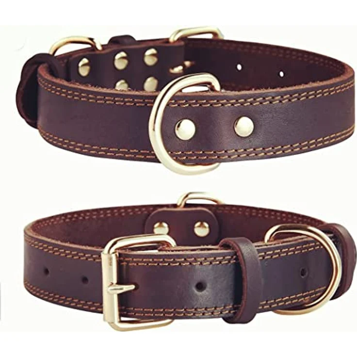 SLZZ Prämie Echtes Leder Hundehalsband, personalisierbar mit goldenem ID-Etikett, für kleine bis große Hunde (XS-XL) – Bild 1