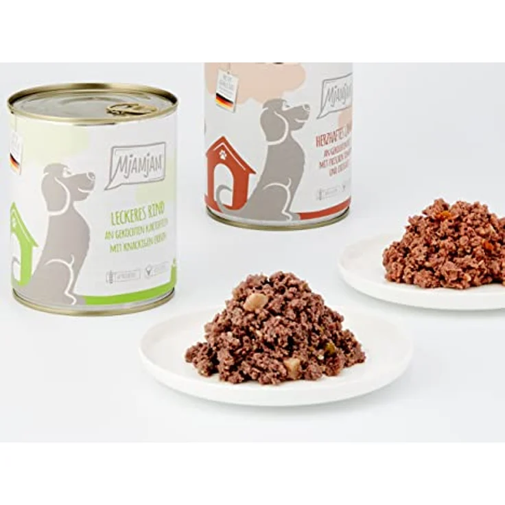 MjAMjAM Premium Nassfutter für Hunde - Mixpaket II mit Huhn & Ente, Rind, Pute, Kalb, Truthahn, Lamm, 6er Pack (6 x 800 g), naturbelassen mit hohem Fleischanteil, glutenfrei – Bild 2
