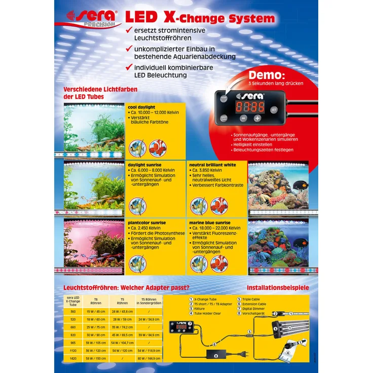 Sera LED X-Change Tube daylight sunrise 820, Aquarienbeleuchtung für Süßwasseraquarien, 11 W, 6.000 - 8.000 Kelvin, Sonnenauf- und -untergangssimulation