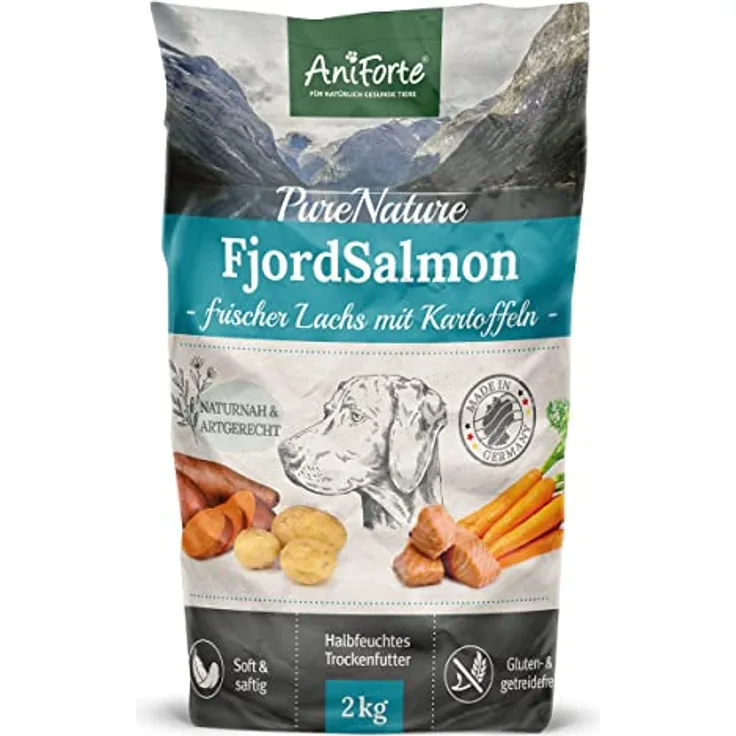 AniForte Lachs Trockenfutter für Hunde 2kg, halbfeuchtes Hundefutter mit frischem Lachs, Kartoffeln & Vitaminen, getreidefrei & glutenfrei, ideal für Allergiker