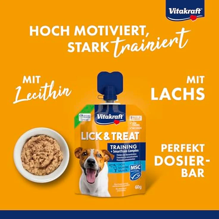 Vitakraft LickundSnack Train Lachs MSC, 60g Trainingscreme mit hochwertigem Lachs, kalorienarm, ideal für unterwegs – Bild 2