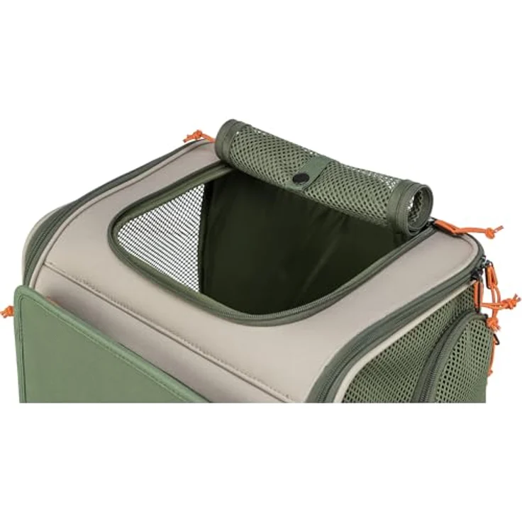 TRIXIE Rucksack Rocco, Tiertransporttasche mit ausklappbarer Liegefläche für Hunde bis 10 kg, beige/olivgrün – Bild 6