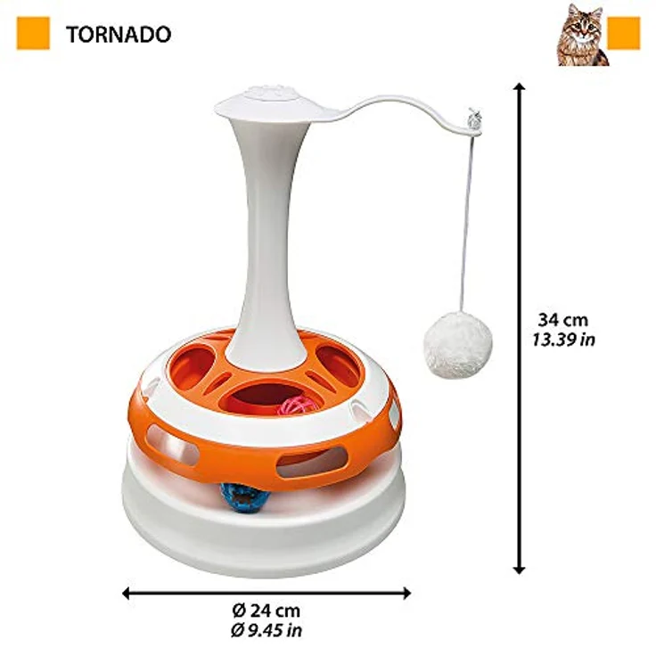 Ferplast Katzenspielzeug TORNADO, Interaktiver Kreisel mit 2 Bällen, Plüsch, Ø 24 x 34 cm – Bild 2