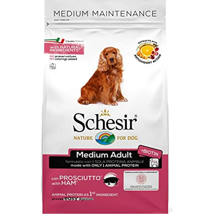 Schesir Adult Medium 3kg Hundefutter mit Schinken, leicht verdauliche Formel, ohne Farb- und Konservierungsstoffe, mit Biotin und Bierhefe zur Fellpflege, cruelty free – Bild 1