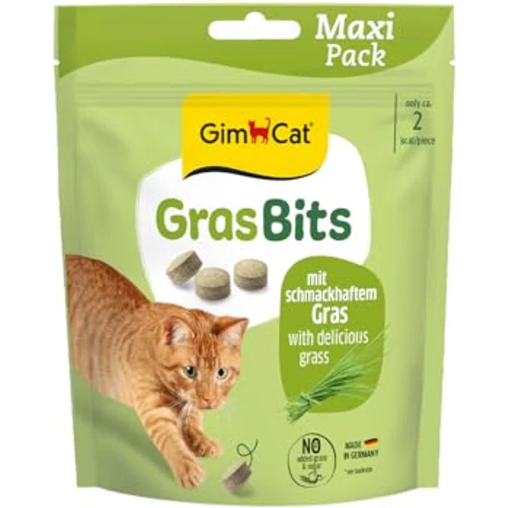 GimCat Gras Bits, Getreidefreier und vitaminreicher Katzensnack mit echtem Gras, 6er Pack (6 x 140 g) – Bild 1