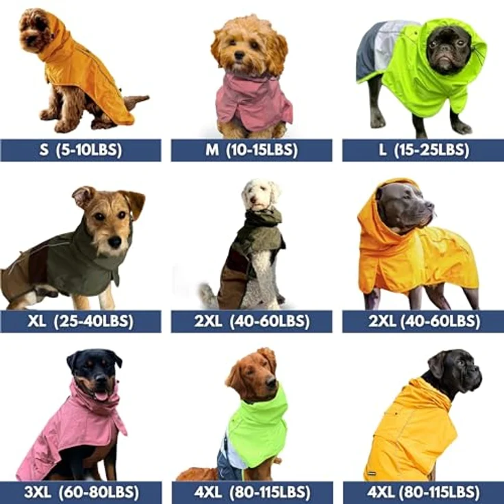 Spark Paws Hunderegenmantel, wasserdicht und winddicht, reflektierender Trockenanzug für Hunde, Ganzkörperabdeckung, Blau/Gold/Schwarz – 2XL – Bild 2