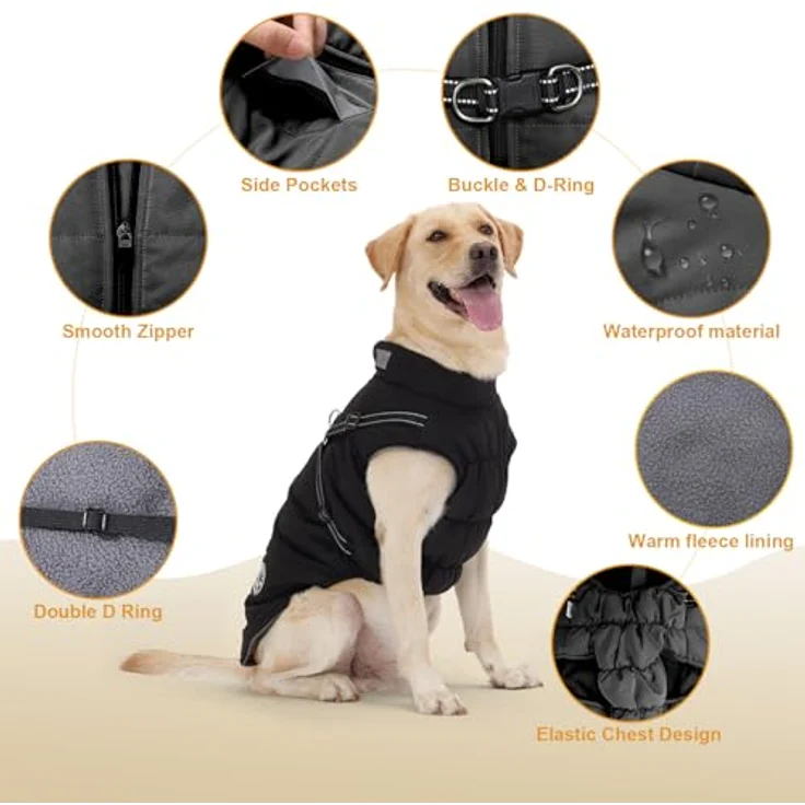Aisuowa Hundemantel, Winter Hundejacke wasserdicht und winddicht mit Bauchschutz, reflektierend, Fleece gefüttert für kleine, mittlere und große Hunde – Bild 4