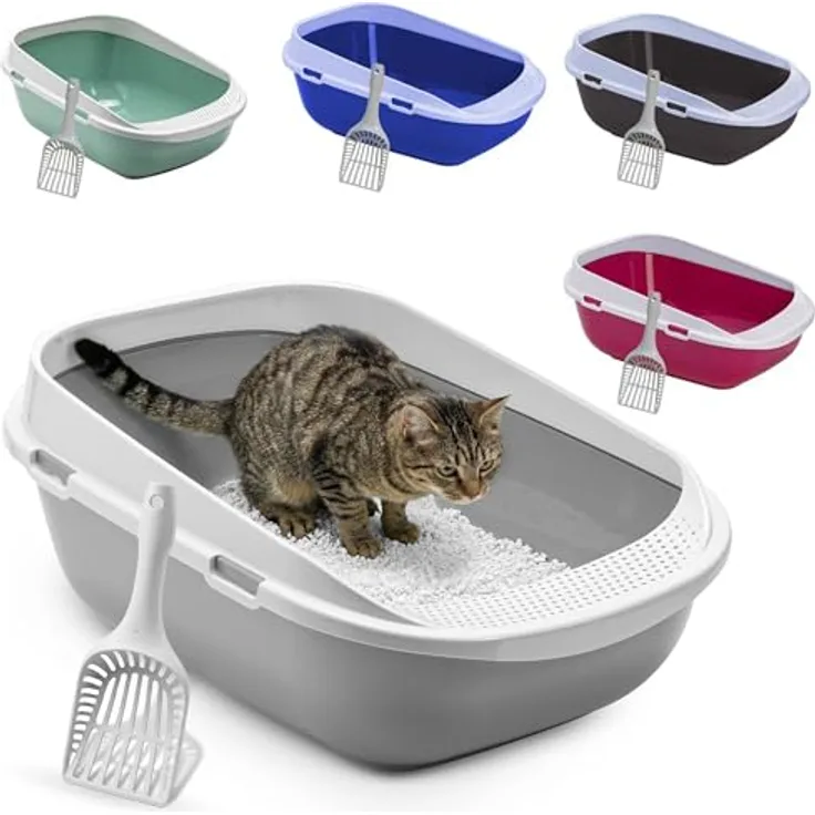 adena Katzentoilette XXL Jumbo Schale 65 cm graubeige, mit perforierter Einstiegsstufe und großer Streuschaufel