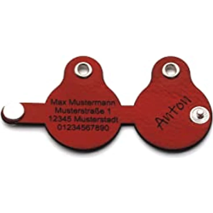 CopterFarm Hundemarkentasche, individuell beidseitig graviert, Kunstleder/Echtleder, Druckknopf, Rot, Birne – Bild 2