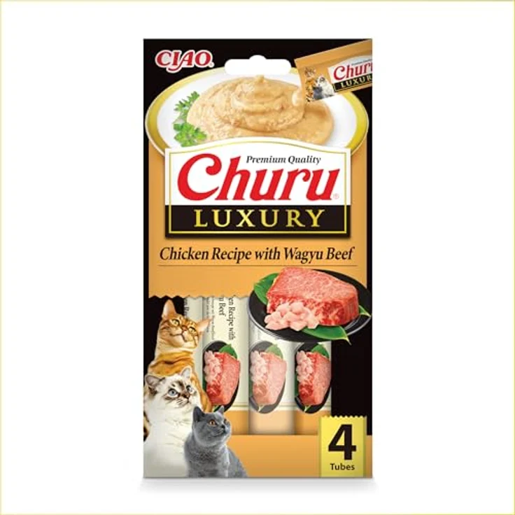 INABA Churu Luxury, Katzenleckerlis mit Huhn und Wagyu-Rindfleisch, kalorienarm und ohne tierische Nebenerzeugnisse, 56g – Bild 2