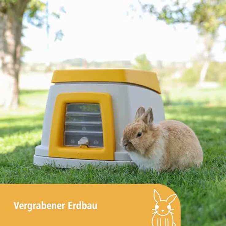 Kerbl Kaninchenbau Bunny Base Komplettset, grau/orange, mit integrierter Heuraufe und 4-Wege-Tür, L 58 x B 38,5 x H 55 cm – Bild 3