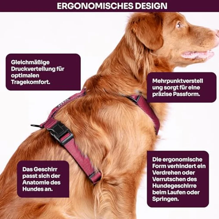 Chaba Guard Hundegeschirr, Anti-Zug & Würgen, verstellbar, ergonomisches Design, Größe M, burgunderfarbig – Bild 4