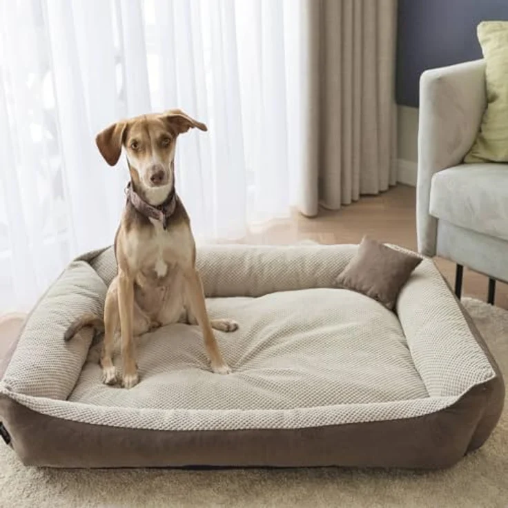 4L Textil Teo Kuscheliges Hundebett, abnehmbarer und waschbarer Bezug, ideal für mittelgroße Hunde, 120x100 cm, Braun/Beige – Bild 2