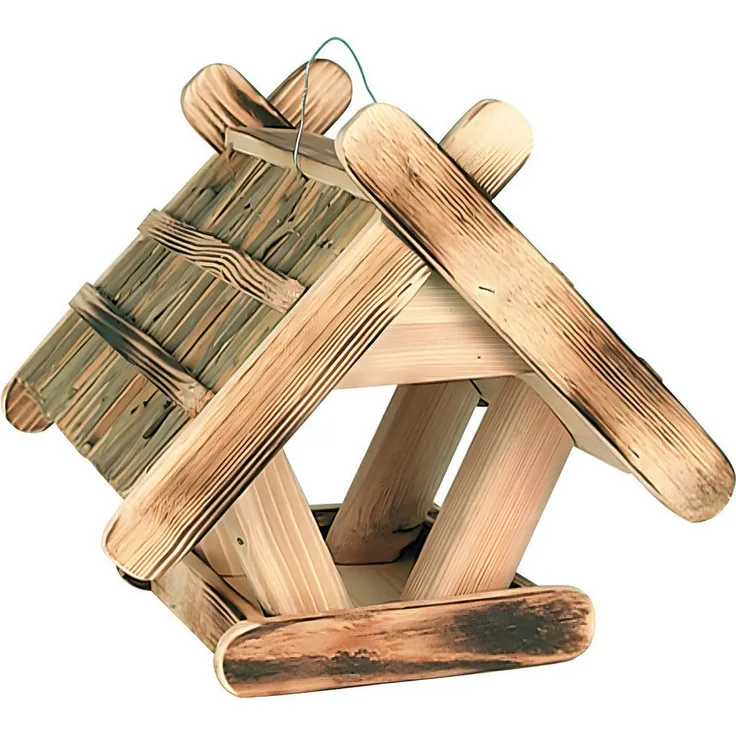 Erdtmann Vogelhaus Berlin, stilvolles Futterhaus mit Schilfdach, hängend, 31 x 35 x 28 cm